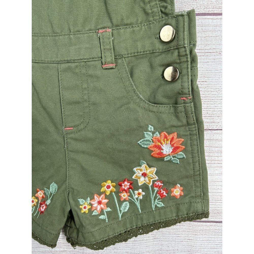 Little Lass Toddler Green Embroidered Floral Shortalls Size  4T - Picture 5 of 7